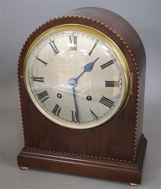 An Edwardian mahogany mantel clock and another
